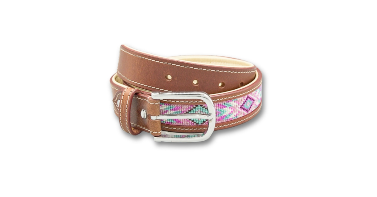 Ceinture en cuir perlee amerindienne LEOTIE